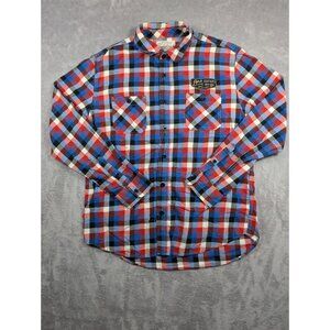 Aeropostale Vintage Button Up Shirt Mens XL Plaid Aero Guitars Patch 1987 Band